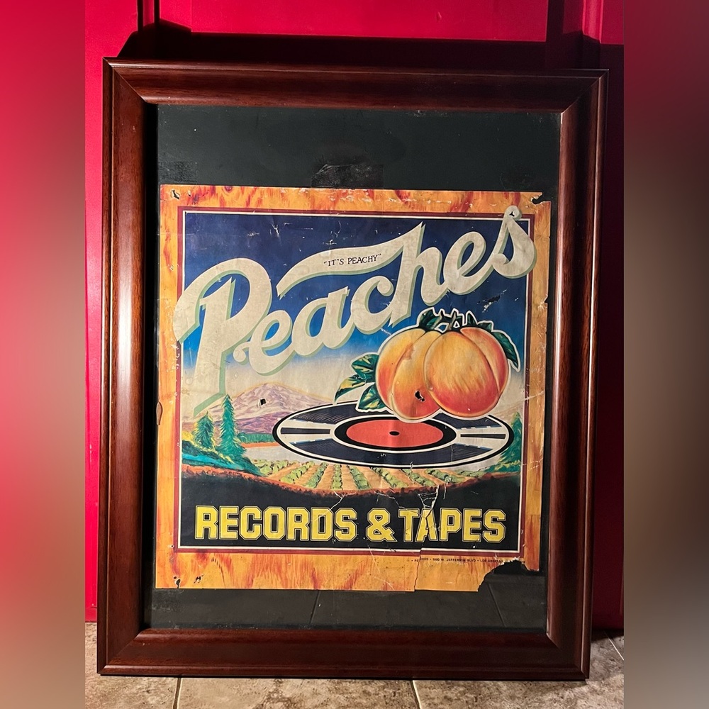 PEACHES RECORDS AND TAPES Atlanta Georgia Original Crate Label Framed VTG Music